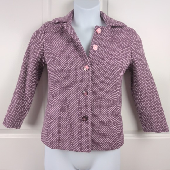 Jackets & Blazers - Cropped Coquett Twee Lavender 100% Wool Button Front Blazer Jacket Made in USA